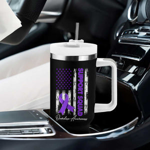 Support Squad Overdose Awareness Tumbler With Handle Purple Ribbon American Flag Graphic