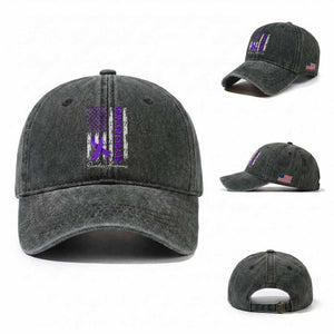 Support Squad Overdose Awareness Washed Cotton Baseball Cap Purple Ribbon American Flag Graphic