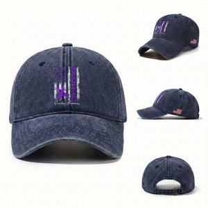 Support Squad Overdose Awareness Washed Cotton Baseball Cap Purple Ribbon American Flag Graphic