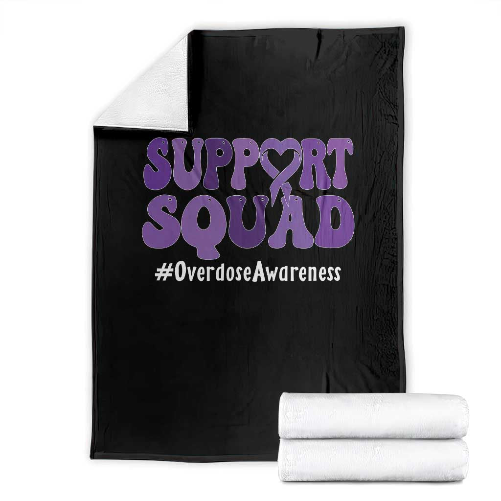 Support Squad Overdose Awareness Throw Blanket Purple Ribbon Groovy Typography Graphic TS10 Black Print Your Wear