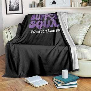 Support Squad Overdose Awareness Throw Blanket Purple Ribbon Groovy Typography Graphic