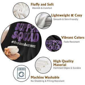 Support Squad Overdose Awareness Throw Blanket Purple Ribbon Groovy Typography Graphic