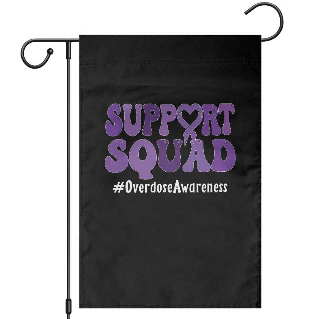 Support Squad Overdose Awareness Garden Flag Purple Ribbon Groovy Typography Graphic