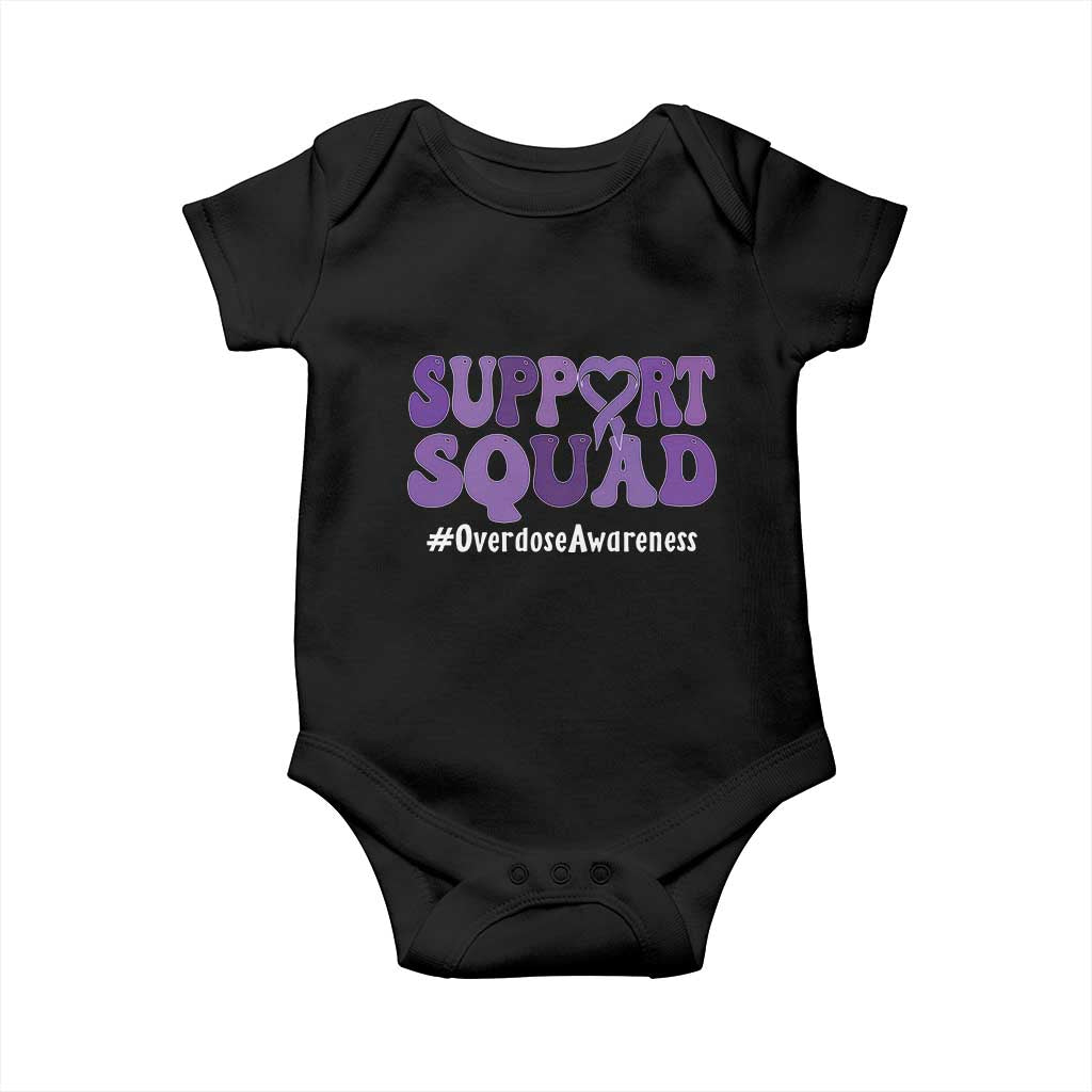 Support Squad Overdose Awareness Baby Onesie Purple Ribbon Groovy Typography Graphic TS10 Black Print Your Wear