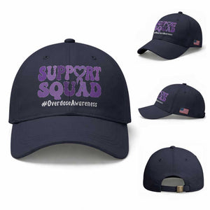 Support Squad Overdose Awareness Baseball Cap Purple Ribbon Groovy Typography Graphic