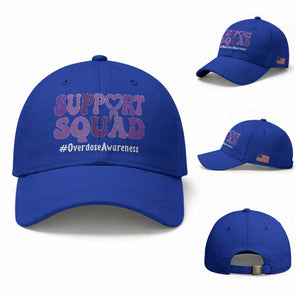 Support Squad Overdose Awareness Baseball Cap Purple Ribbon Groovy Typography Graphic