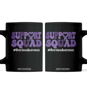 Support Squad Overdose Awareness Coffee Mug Purple Ribbon Groovy Typography Graphic