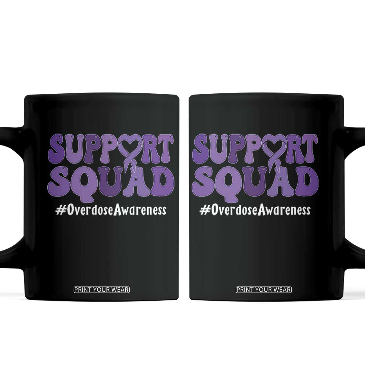 Support Squad Overdose Awareness Coffee Mug Purple Ribbon Groovy Typography Graphic TS10 Black Print Your Wear