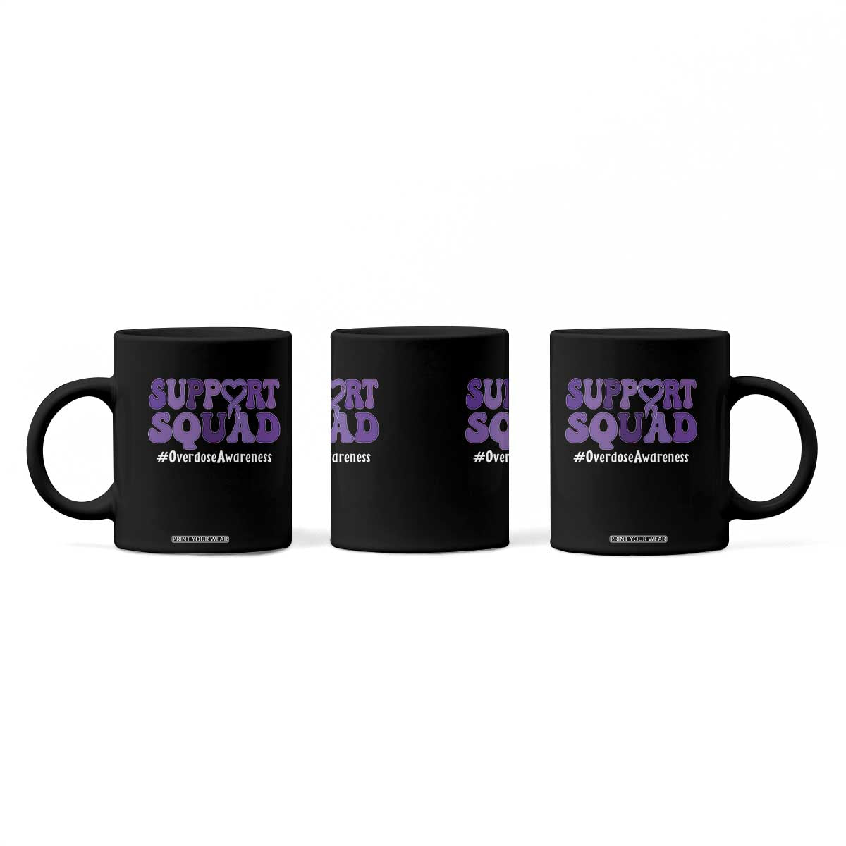 Support Squad Overdose Awareness Coffee Mug Purple Ribbon Groovy Typography Graphic