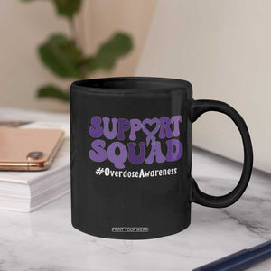 Support Squad Overdose Awareness Coffee Mug Purple Ribbon Groovy Typography Graphic