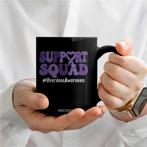 Support Squad Overdose Awareness Coffee Mug Purple Ribbon Groovy Typography Graphic