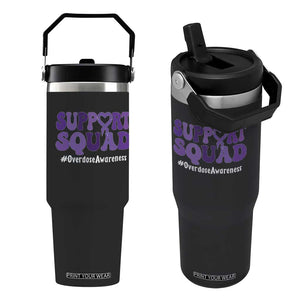 Support Squad Overdose Awareness Flip Straw Tumbler Purple Ribbon Groovy Typography Graphic