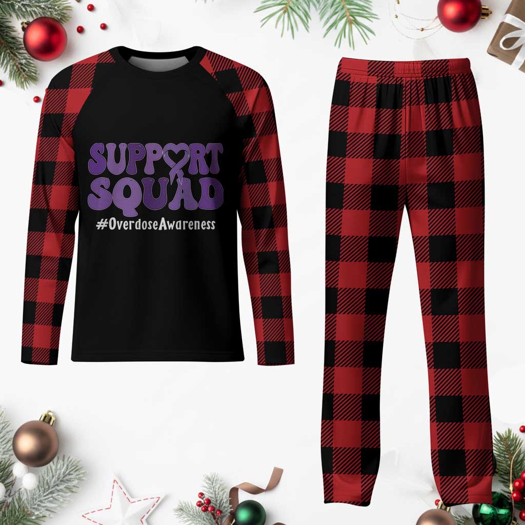 Support Squad Overdose Awareness Plaid Pajama Set Purple Ribbon Groovy Typography Graphic TS10 Buffalo Plaid Print Your Wear