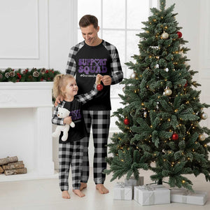Support Squad Overdose Awareness Plaid Pajama Set Purple Ribbon Groovy Typography Graphic