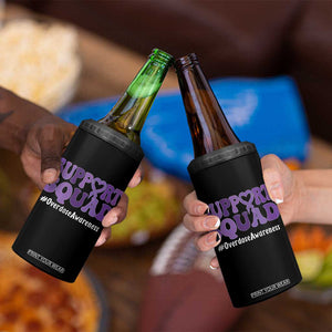 Support Squad Overdose Awareness 4 in 1 Can Cooler Tumbler Purple Ribbon Groovy Typography Graphic