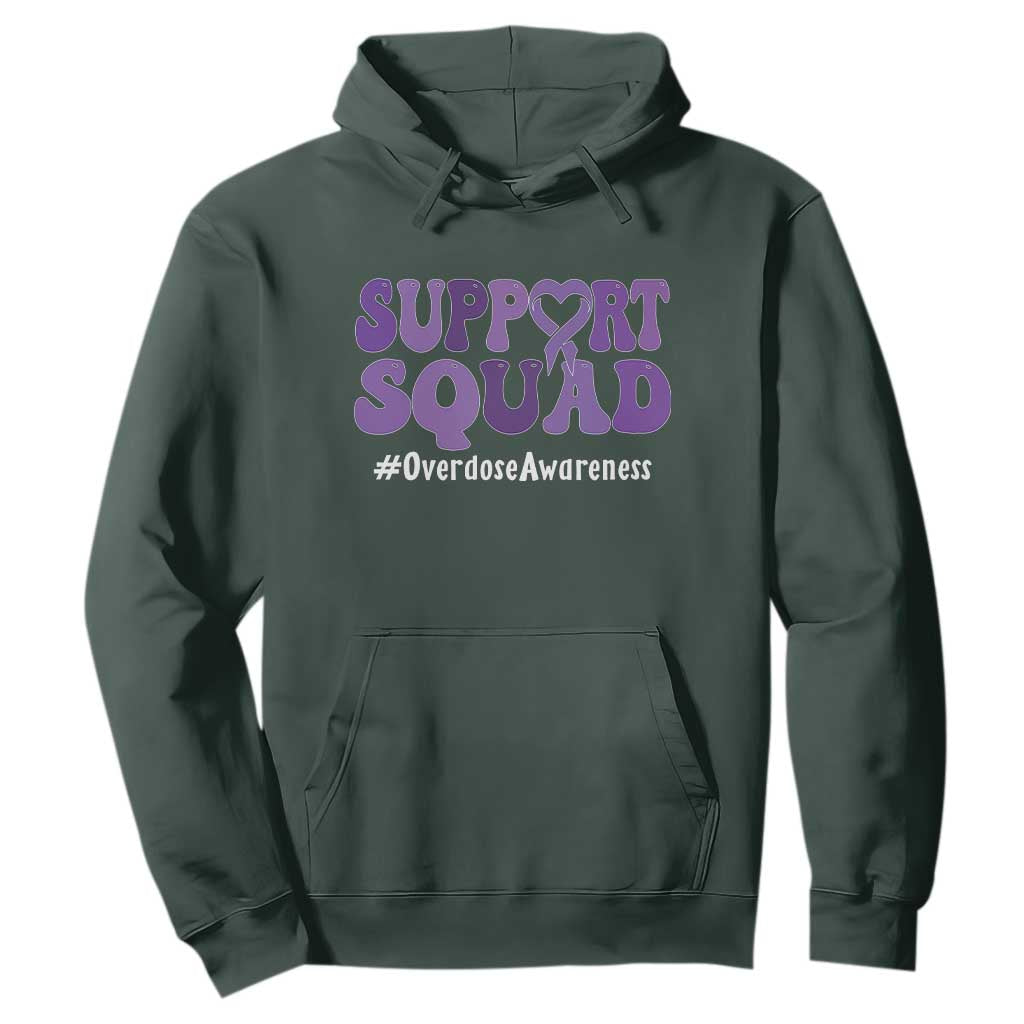 Support Squad Overdose Awareness Hoodie Purple Ribbon Groovy Typography Graphic