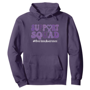 Support Squad Overdose Awareness Hoodie Purple Ribbon Groovy Typography Graphic