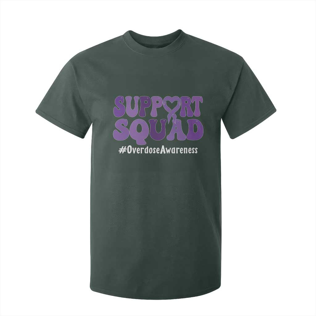 Support Squad Overdose Awareness T Shirt For Kid Purple Ribbon Groovy Typography Graphic