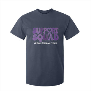 Support Squad Overdose Awareness T Shirt For Kid Purple Ribbon Groovy Typography Graphic