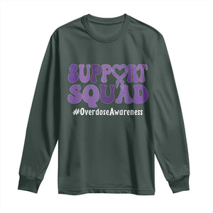 Support Squad Overdose Awareness Long Sleeve Shirt Purple Ribbon Groovy Typography Graphic