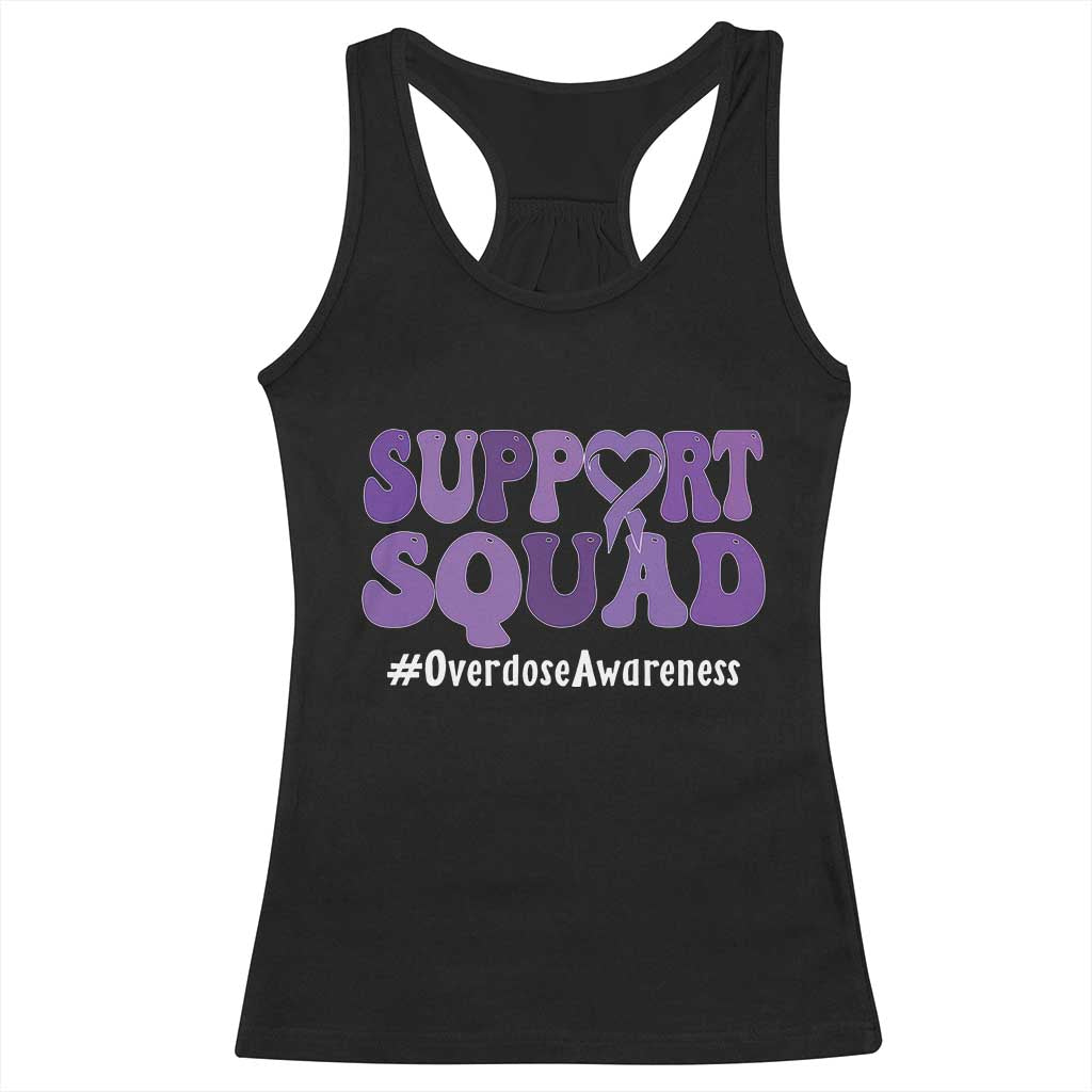 Support Squad Overdose Awareness Racerback Tank Top Purple Ribbon Groovy Typography Graphic TS10 Black Print Your Wear