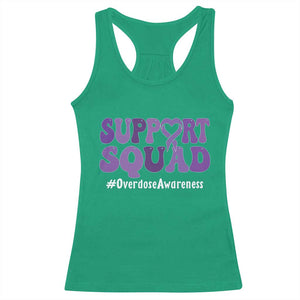 Support Squad Overdose Awareness Racerback Tank Top Purple Ribbon Groovy Typography Graphic