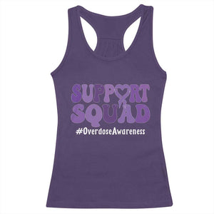 Support Squad Overdose Awareness Racerback Tank Top Purple Ribbon Groovy Typography Graphic