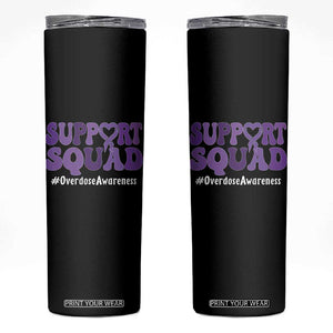 Support Squad Overdose Awareness Skinny Tumbler Purple Ribbon Groovy Typography Graphic