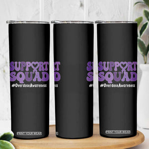 Support Squad Overdose Awareness Skinny Tumbler Purple Ribbon Groovy Typography Graphic