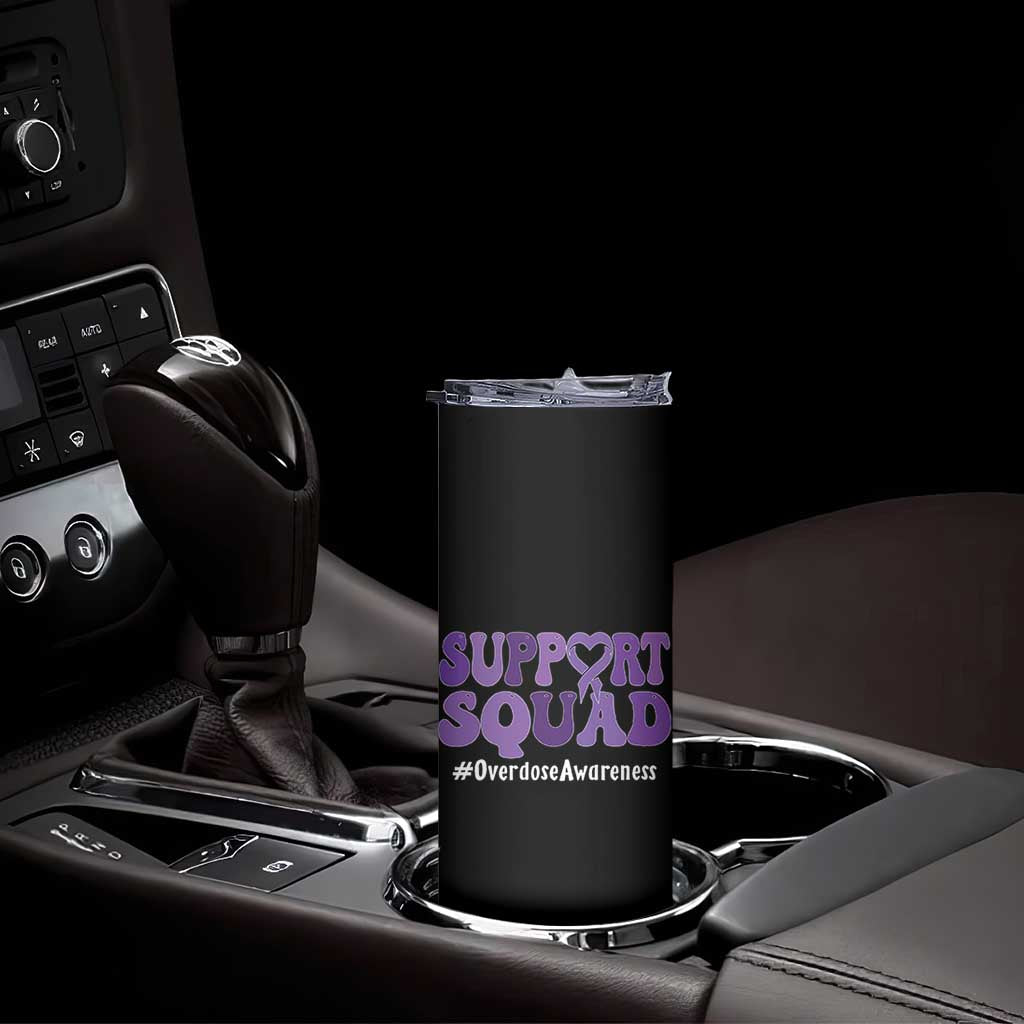 Support Squad Overdose Awareness Skinny Tumbler Purple Ribbon Groovy Typography Graphic