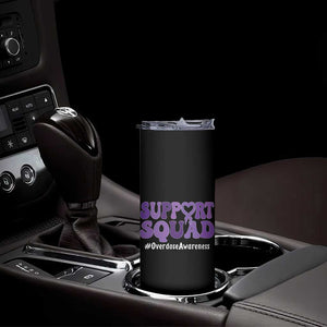Support Squad Overdose Awareness Skinny Tumbler Purple Ribbon Groovy Typography Graphic