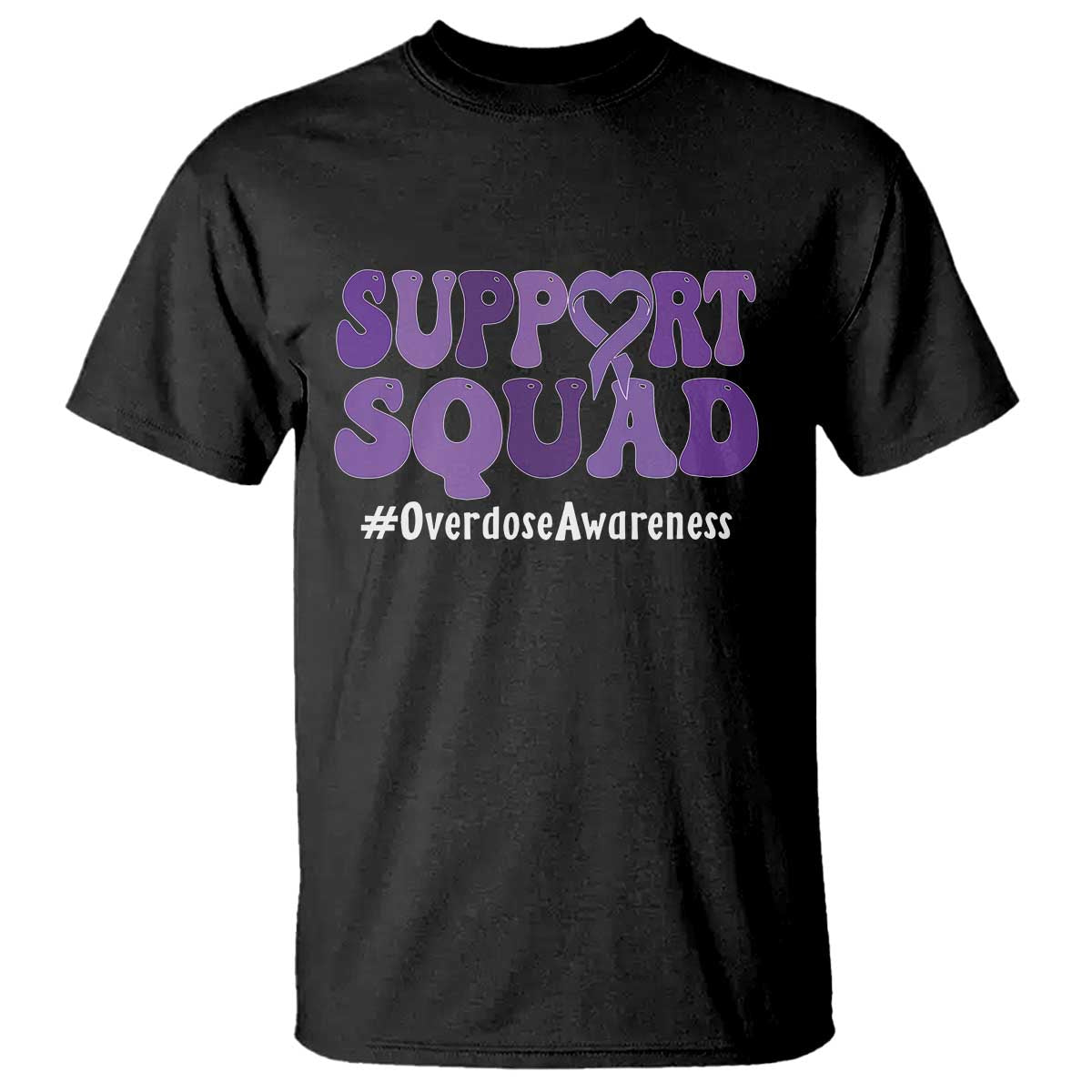 Support Squad Overdose Awareness T Shirt Purple Ribbon Groovy Typography Graphic
