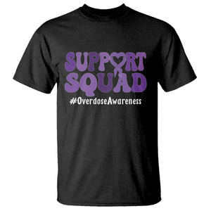 Support Squad Overdose Awareness T Shirt Purple Ribbon Groovy Typography Graphic