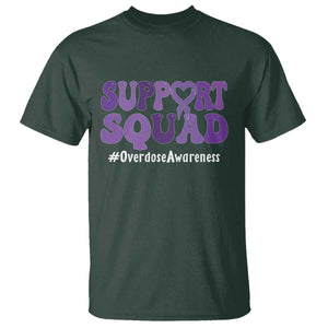 Support Squad Overdose Awareness T Shirt Purple Ribbon Groovy Typography Graphic