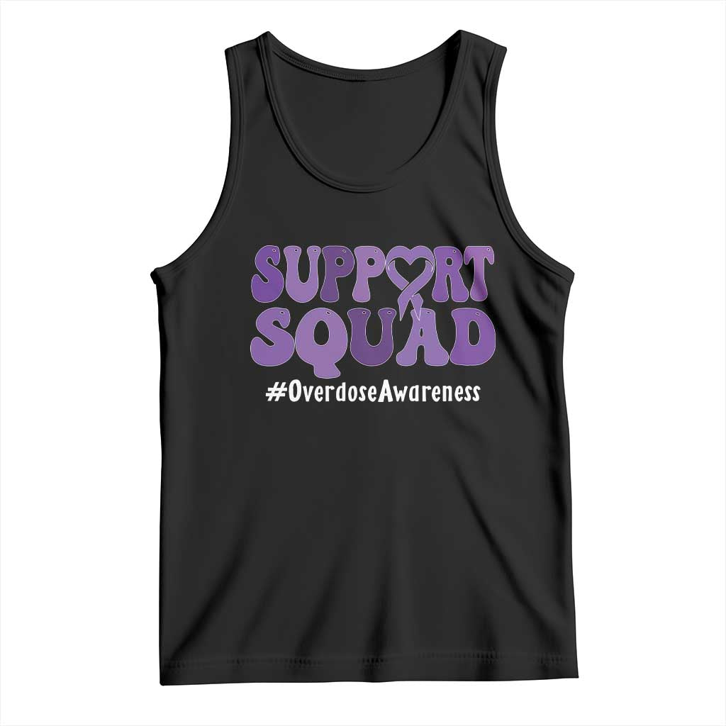 Support Squad Overdose Awareness Tank Top Purple Ribbon Groovy Typography Graphic TS10 Black Print Your Wear