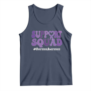 Support Squad Overdose Awareness Tank Top Purple Ribbon Groovy Typography Graphic