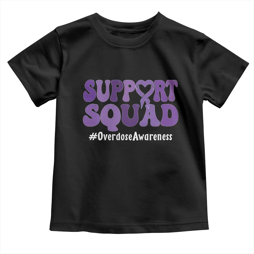 Support Squad Overdose Awareness Toddler T Shirt Purple Ribbon Groovy Typography Graphic