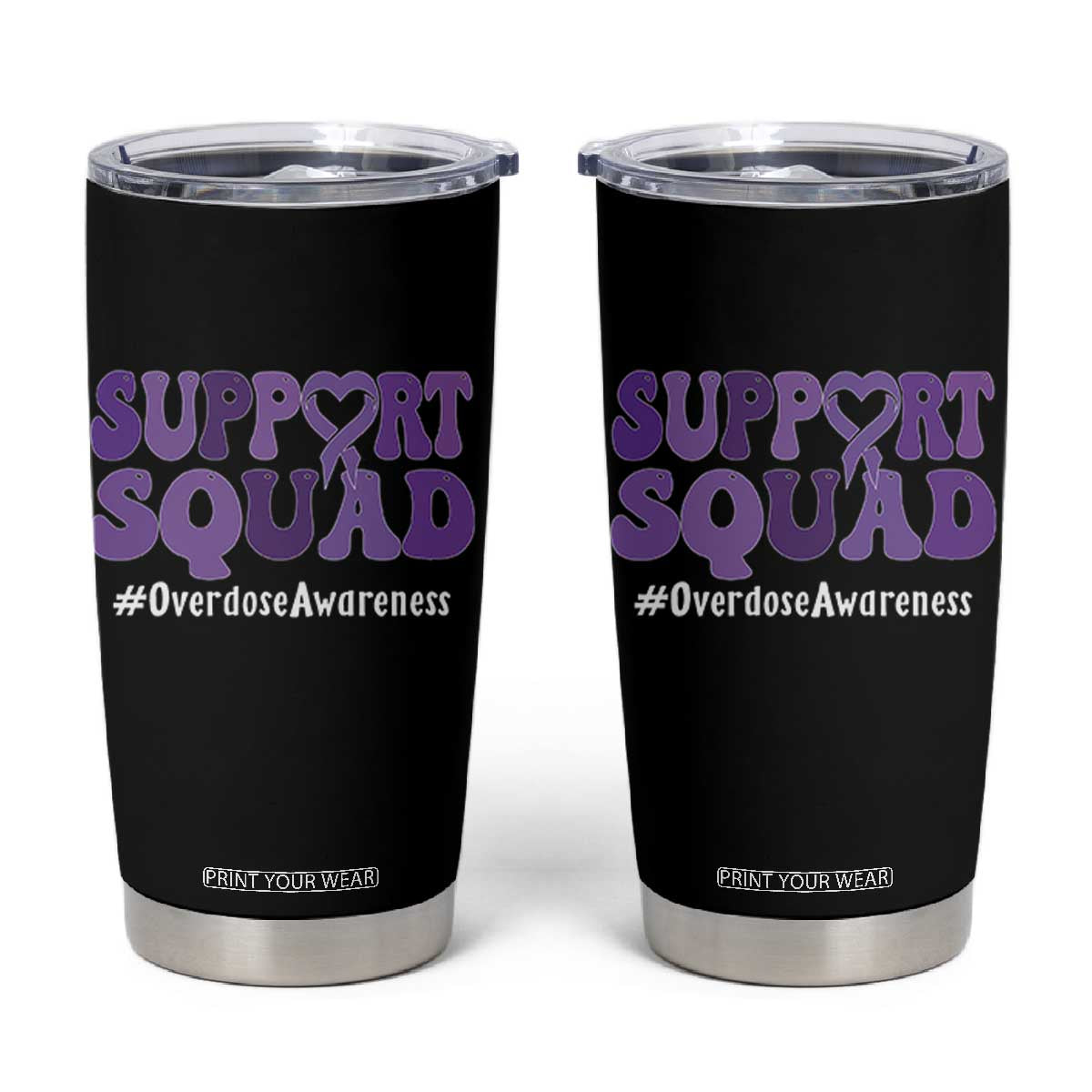 Support Squad Overdose Awareness Tumbler Cup Purple Ribbon Groovy Typography Graphic