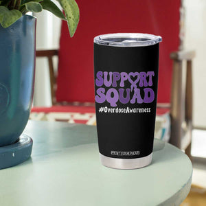 Support Squad Overdose Awareness Tumbler Cup Purple Ribbon Groovy Typography Graphic
