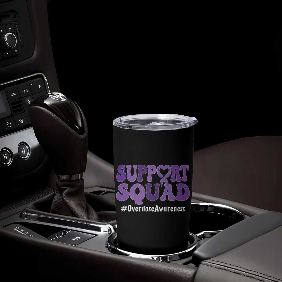 Support Squad Overdose Awareness Tumbler Cup Purple Ribbon Groovy Typography Graphic