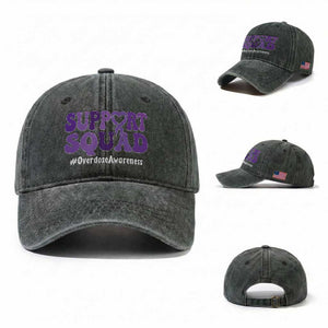 Support Squad Overdose Awareness Washed Cotton Baseball Cap Purple Ribbon Groovy Typography Graphic
