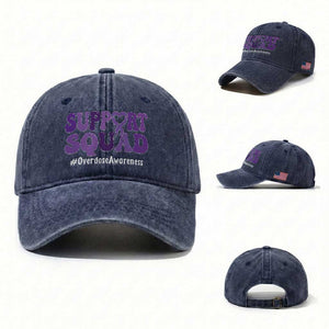 Support Squad Overdose Awareness Washed Cotton Baseball Cap Purple Ribbon Groovy Typography Graphic
