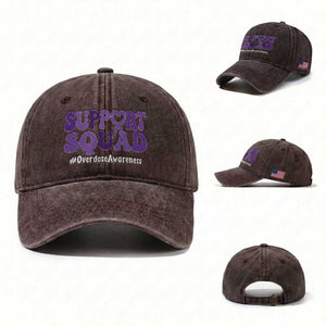 Support Squad Overdose Awareness Washed Cotton Baseball Cap Purple Ribbon Groovy Typography Graphic