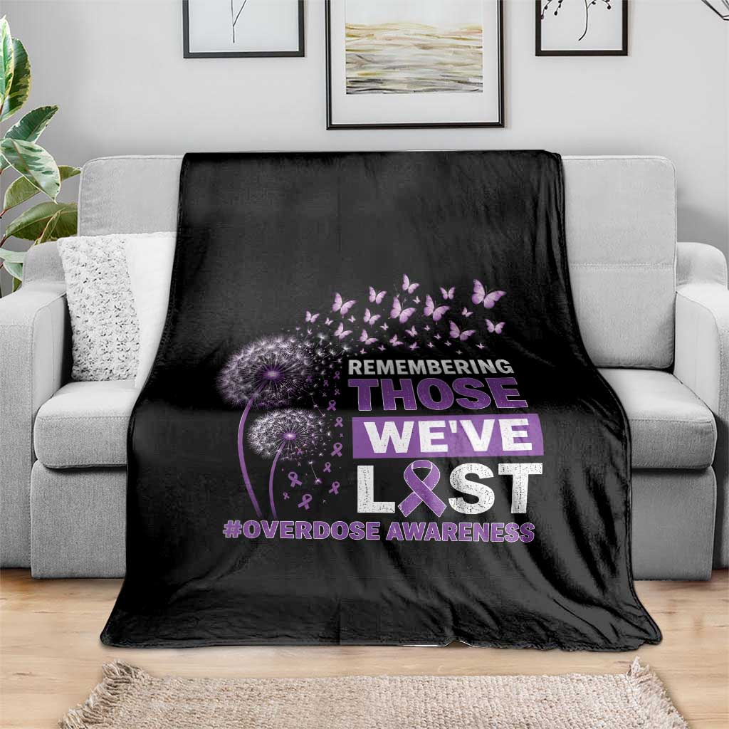 Overdose Awareness Throw Blanket Remembering Those We Have Lost Dandelion Purple Ribbon Memorial