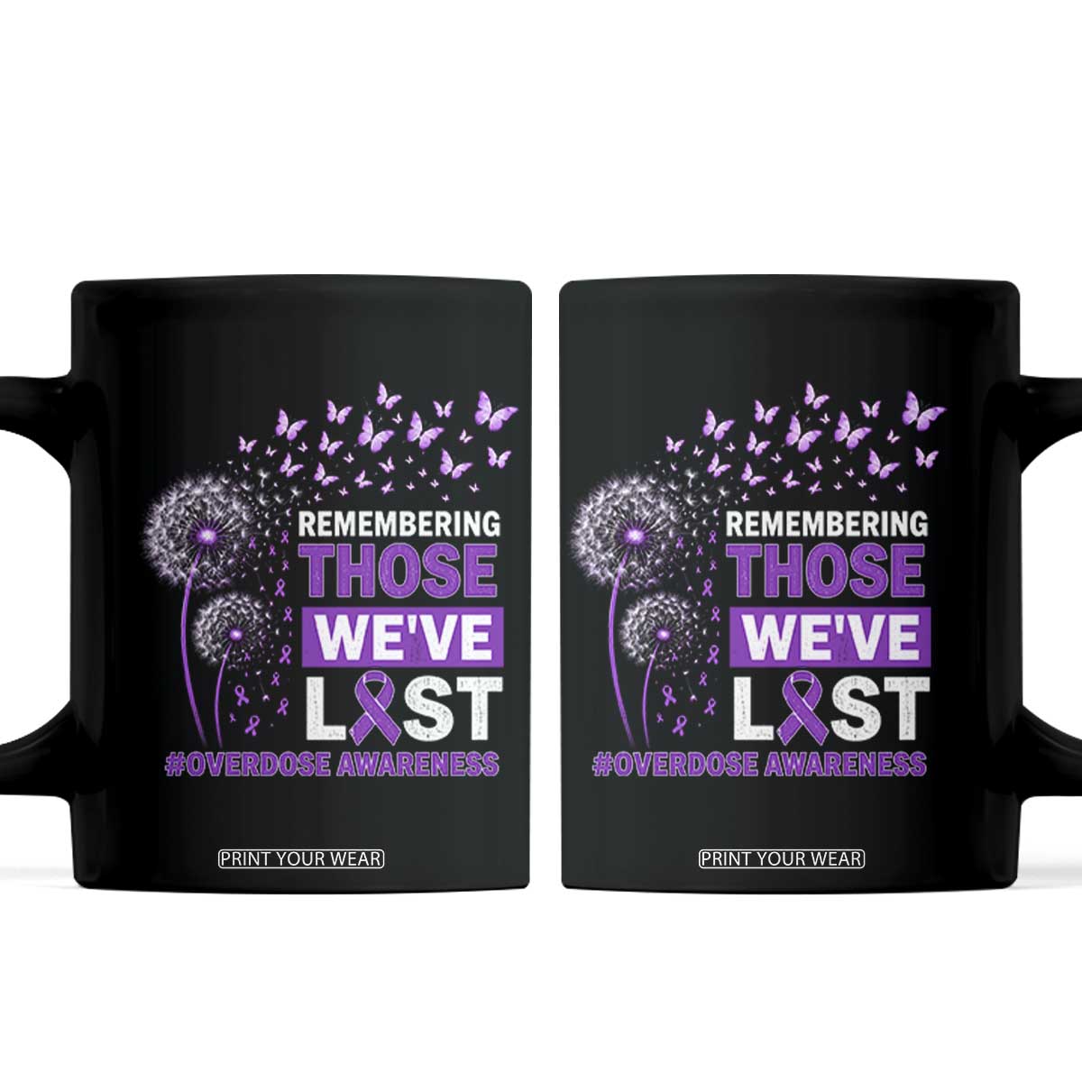 Overdose Awareness Coffee Mug Remembering Those We Have Lost Dandelion Purple Ribbon Memorial