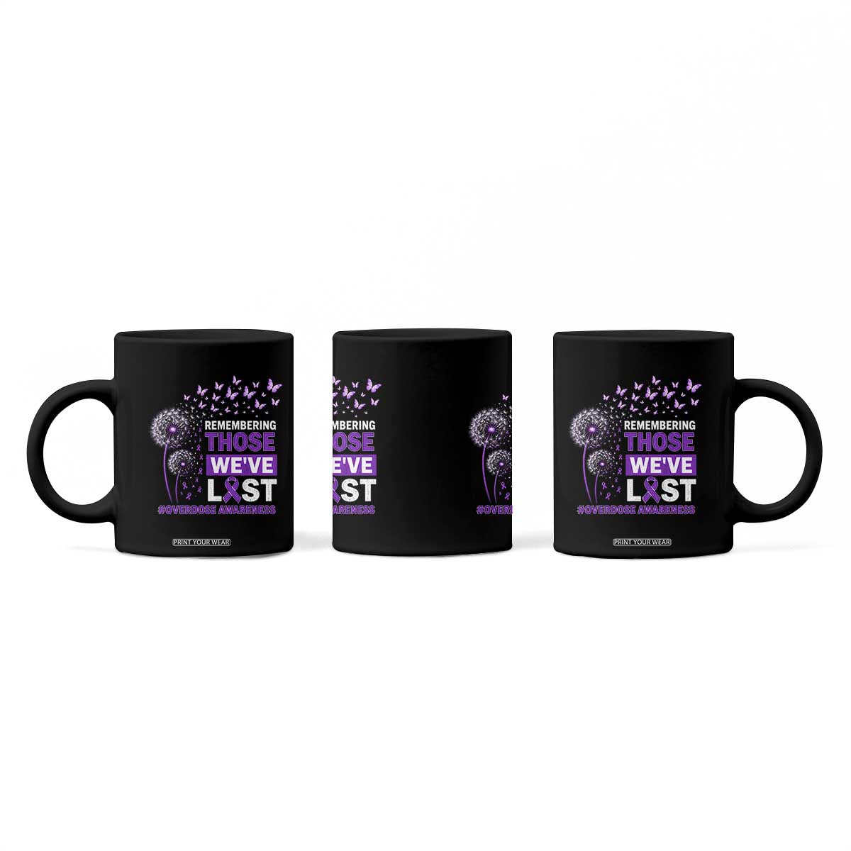 Overdose Awareness Coffee Mug Remembering Those We Have Lost Dandelion Purple Ribbon Memorial