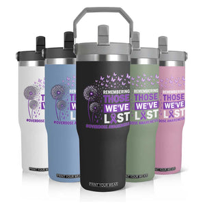 Overdose Awareness Flip Straw Tumbler Remembering Those We Have Lost Dandelion Purple Ribbon Memorial