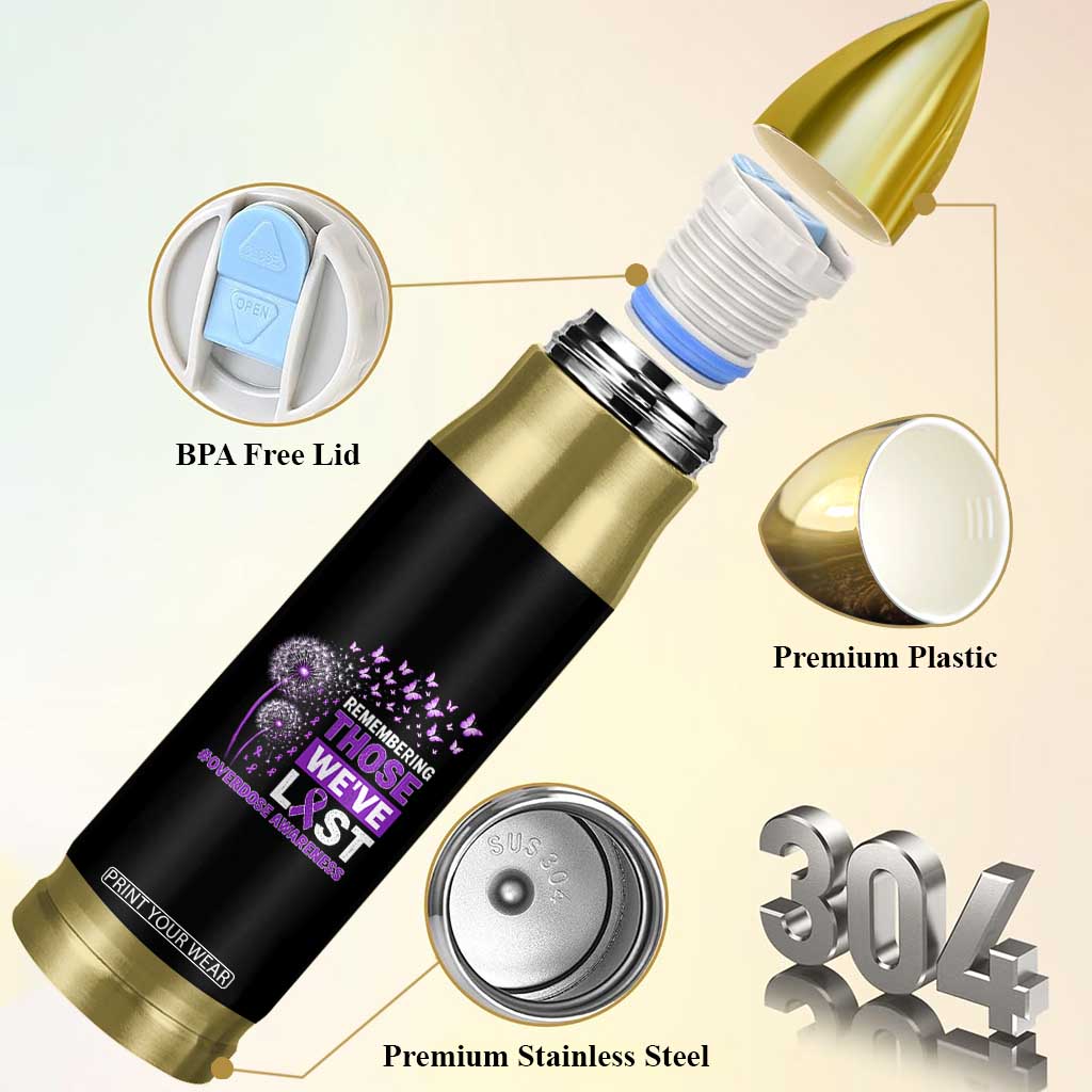 Overdose Awareness Bullet Tumbler Remembering Those We Have Lost Dandelion Purple Ribbon Memorial