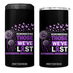 Overdose Awareness 4 in 1 Can Cooler Tumbler Remembering Those We Have Lost Dandelion Purple Ribbon Memorial