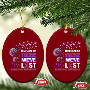 Overdose Awareness Ceramic Ornament Remembering Those We Have Lost Dandelion Purple Ribbon Memorial